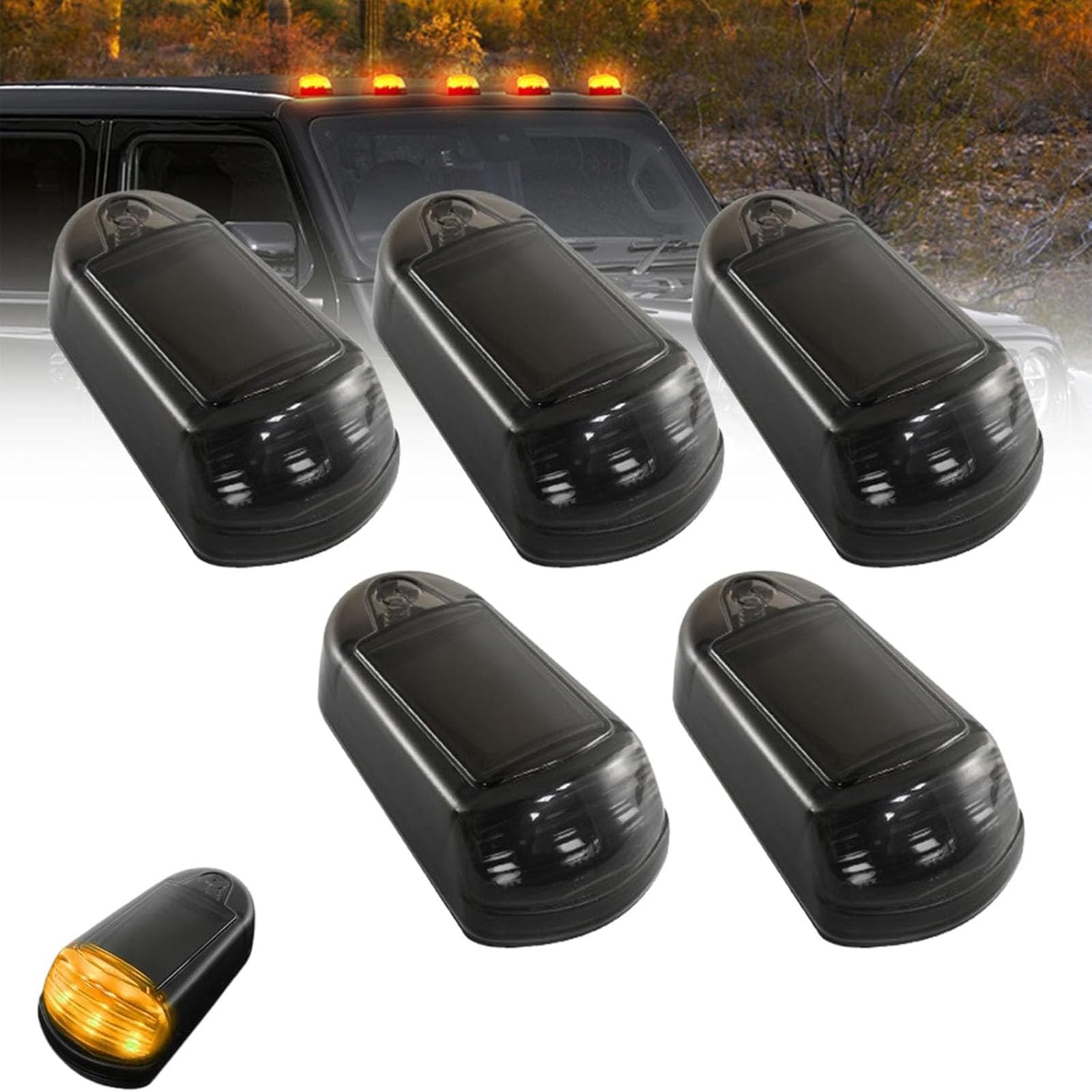 Wireless Cab Lights For Truck, Solar Powered Cab Lights For Truck, No Drill Car Cab Lights, Wireless Solar-Powered Truck Cab Led Lights, Solar Cab Lights For Truck (Yellow lamp,Black shell)