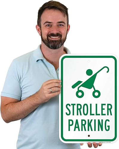 Miniatura 2 de SmartSign Letrero de metal con texto en inglés "Stroller Parking" de 18 x 12 pulgadas, serigrafiado, aluminio laminado a prueba de óxido de 63 mil,