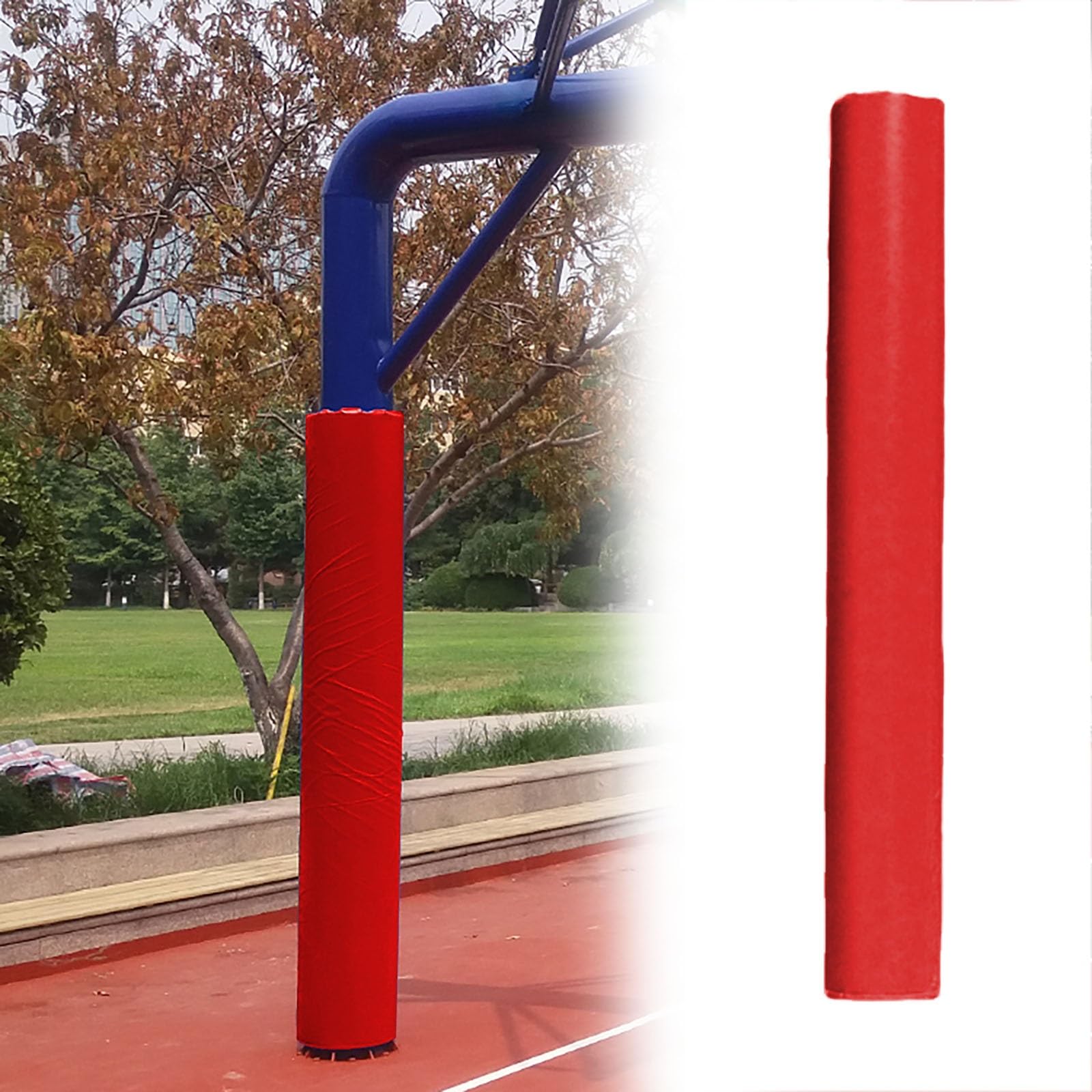Outdoor Basketball Hoop Padding for Pole, All-Weather Garage Padded Rod Wrap for Metal/Cement/Concrete Columns, PU UV-Resistant Weatherproof Post Protection Pad(Red,in Dia-4.5 inch)