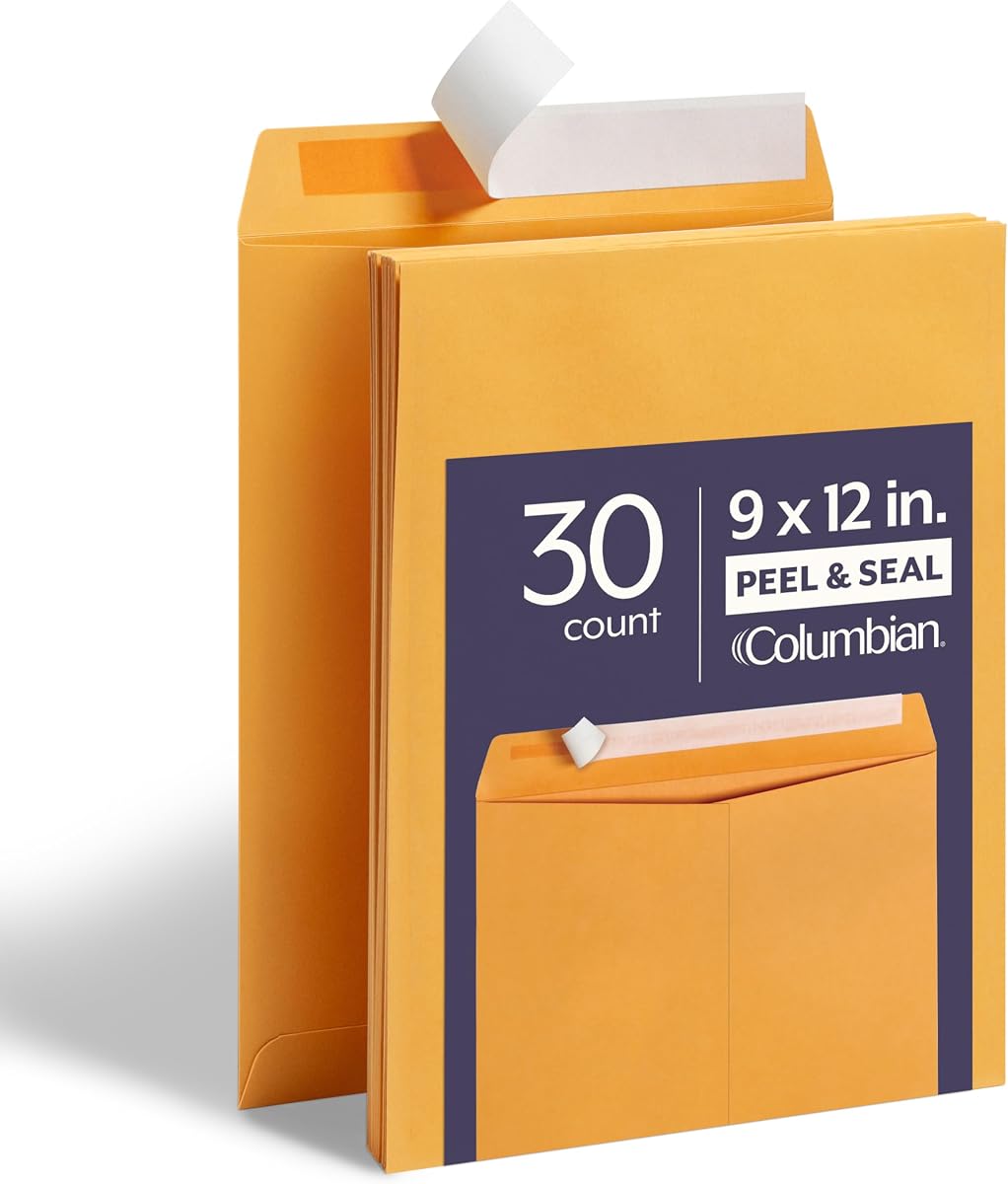 9 x 12 sobres de catálogo, paquete de 30, sobres para documentos con cierre autosellante, papel pesado de 28 lb, sobres autosellantes para envío, archivo y organización, kraft marrón