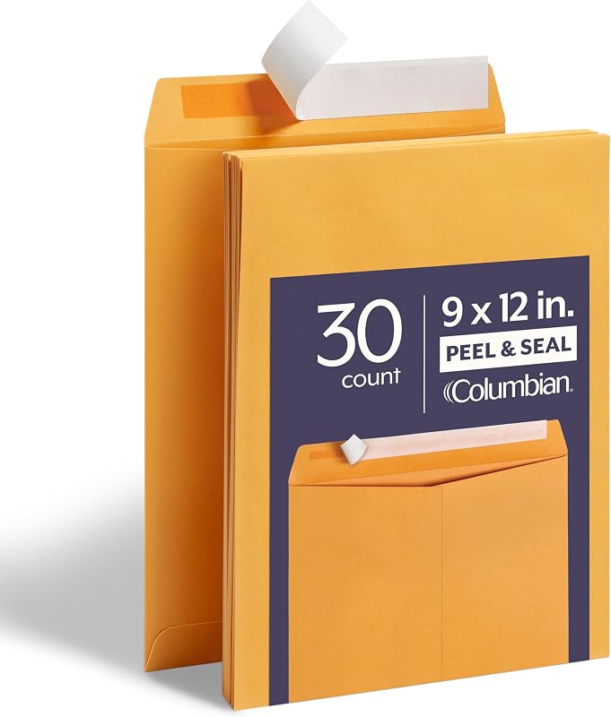 9 x 12 sobres de catálogo, paquete de 30, sobres para documentos con cierre autosellante, papel pesado de 28 lb, sobres autosellantes para envío, archivo y organización, kraft marrón