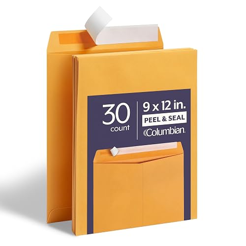 Columbian 9 x 12 Catalog Envelopes, 30 Pack, Document Envelopes with Self Seal Closure, Heavyweight 28 lb Paper, Self Sealing Envelopes for Mailing, Filing and Organizing, Brown Kraft