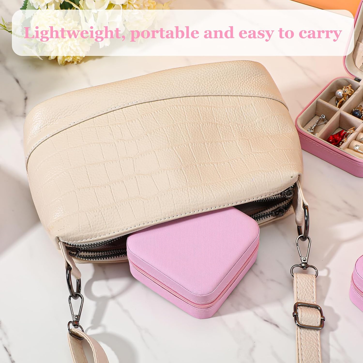 12pcs Mini Travel Jewelry Case,Pink Bridesmaids Proposal Small Jewelry Box Mini Jewelry Organizer,Small PU Leather Portable Storage Box for Rings,Earrings,Necklaces,Pendants,Bracelets
