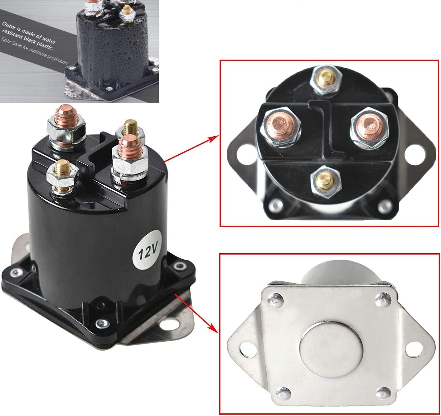 Club Car DS/Precedent Gas Golf Cart Solenoid - 12V 100 Amp, Fits 1984+ Models, OEM 1013609 Replacement - View #2