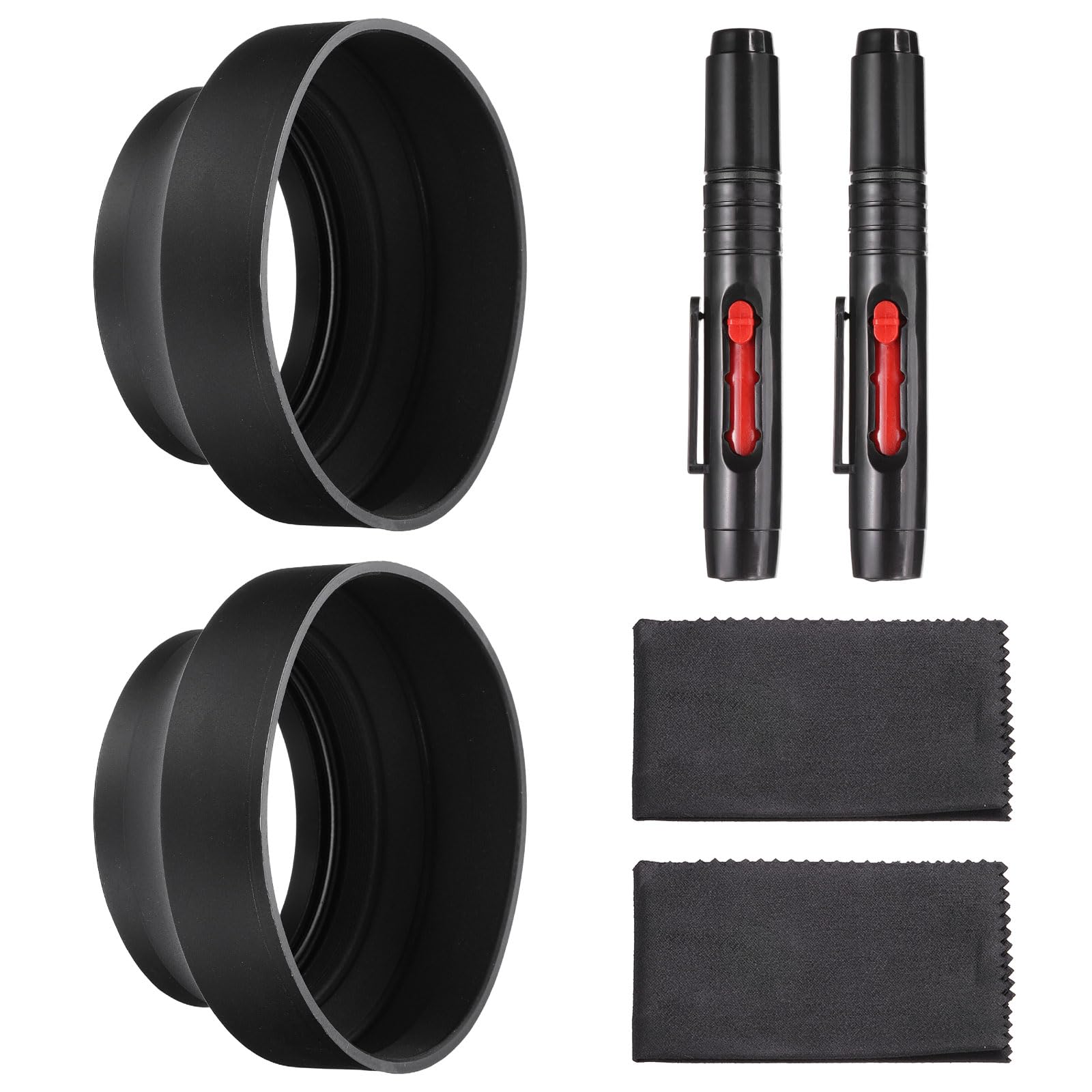 2 Pcs 82mm Rubber Camera Lens Hood, Collapsible in 3 Steps Black Universal Sun Shade Shield with Fiber Cleaning Cloth Cleaning Pen