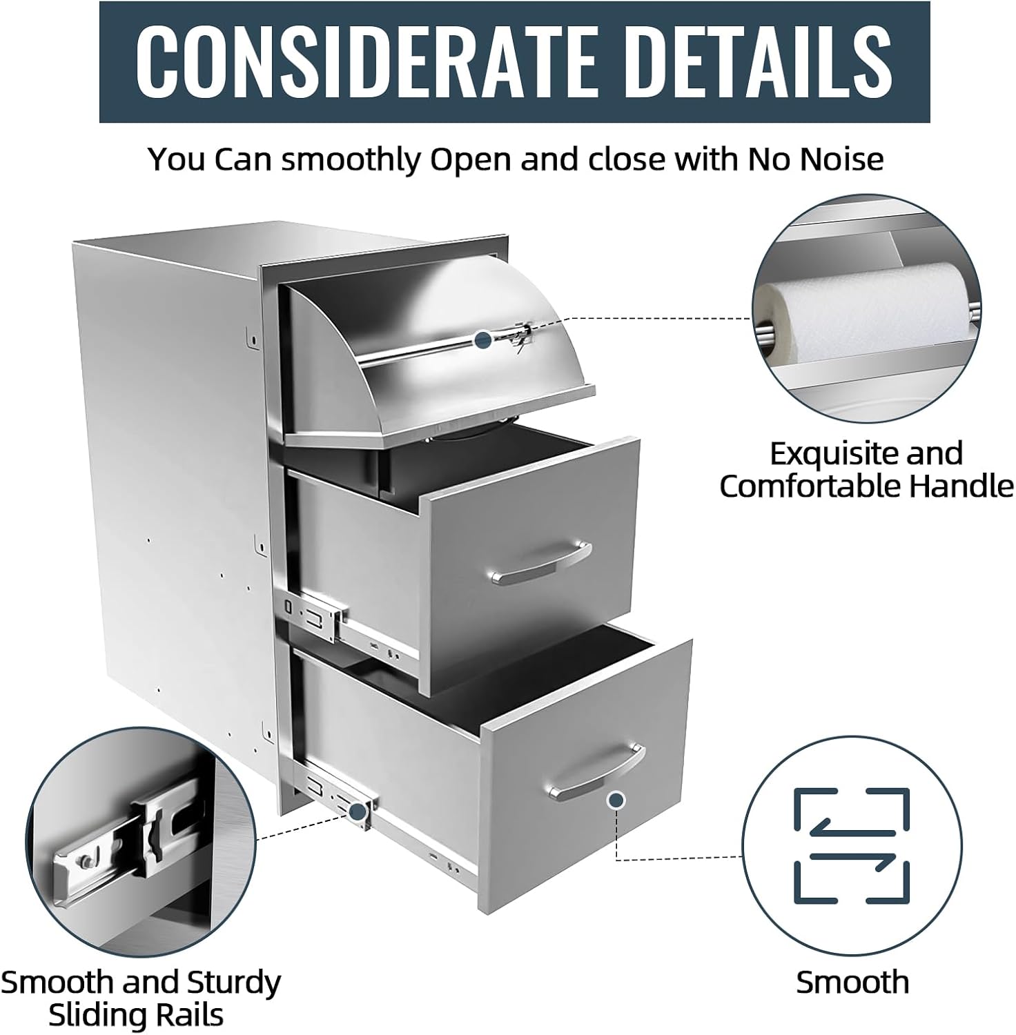 Outdoor Kitchen Drawers Stainless Steel, BBQ Drawer Inserts for Built-in Patio Grill Station, 17''W x 30''H x 21''D