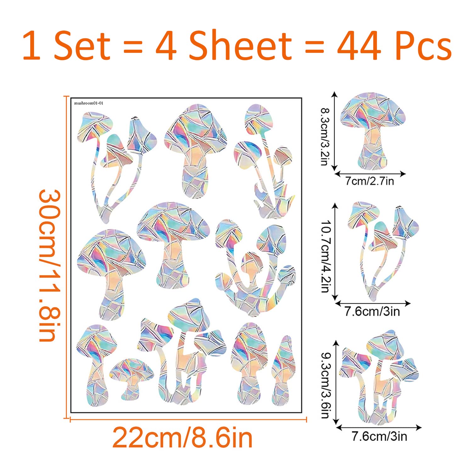 Payutou 4 Sheet 44Pcs Mushroom Window Decals for Bird Strikes,Anti-Collision Window Clings Glass Alert Prism Decals Prevent Birds Strikes Decorate Your Glass Doors