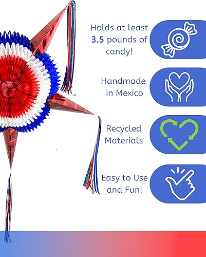 Miniatura 52 de Piñata de estrella mexicana con conos rojos y cuerda de 25 pies, piñata extragrande para adultos o niños, piñata para cumpleaños, decoraciones