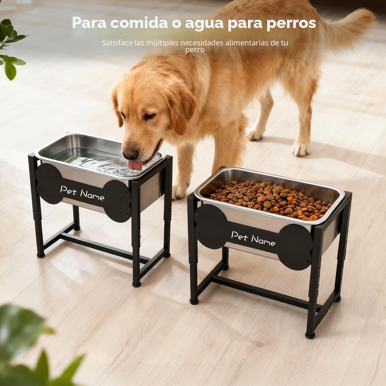 Comedero Elevado para Perros, 9L Bebedero de Acero Inoxidable con Altura Ajustable para Razas Grandes, Cuenco de Agua para Perros con Soporte Metálico, Alivia Presión Articular, Fácil Limpiar
