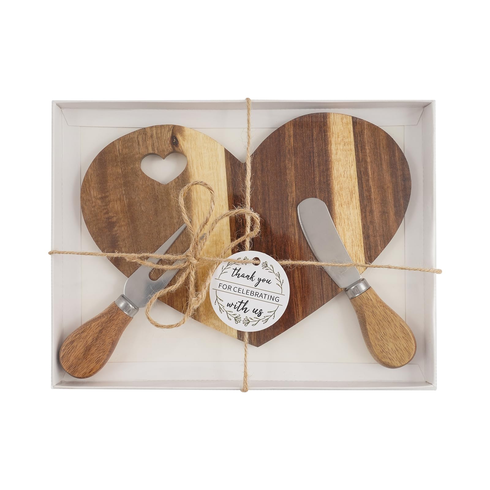 Set di 18 tavole da formaggio in legno di acacia, con coltello in acciaio inox, design a forma di cuore, per formaggio, salumi, regalo, 21 x 15 cm, legno naturale