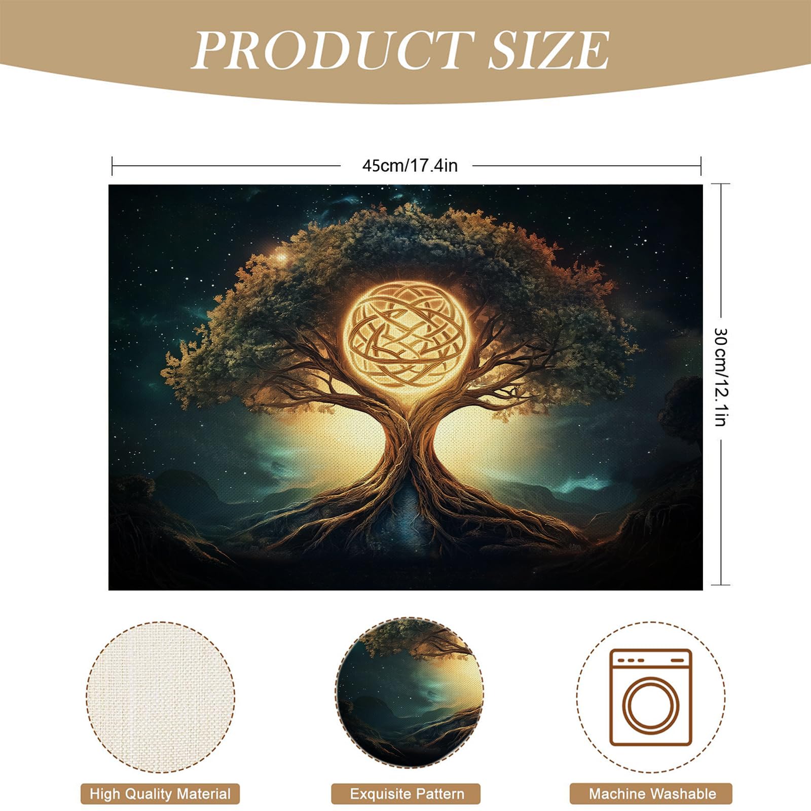 Set di 8 Tovagliette Americane Lavabili Cotone Lino Arte - Tovaglietta Americana Resistenti al Calore Durevole Alberi del cielo stellato - per Colazione Pranzo 30×45 cm