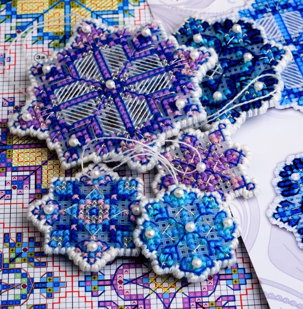 RIOLIS - Snowflakes 1889AC, Cross Stitch Kits 3½" x 3½", Cross Stitch Kits for Beginners & Advanced, Crossstitching Kit Adult, Embroidery Counted Stitching Kit