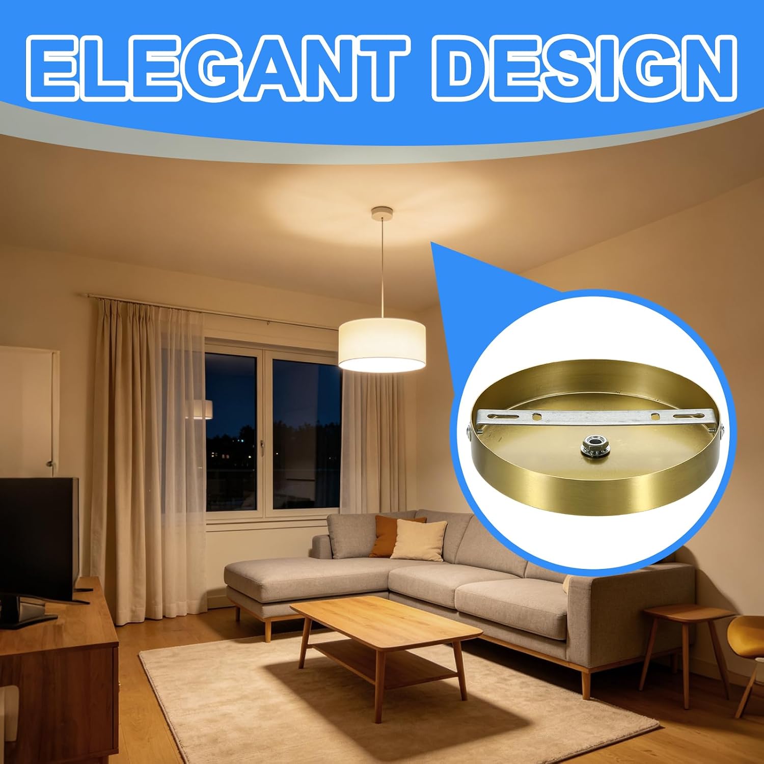 Metal Round Solid Lamp Stand 5.9" x 1" 1 Pcs Brass | Metal Circular Lamp Base Iron Round Light Base for Home Decor DIY Bedroom Living Room, 0.7 mm Thick Edge-Mount