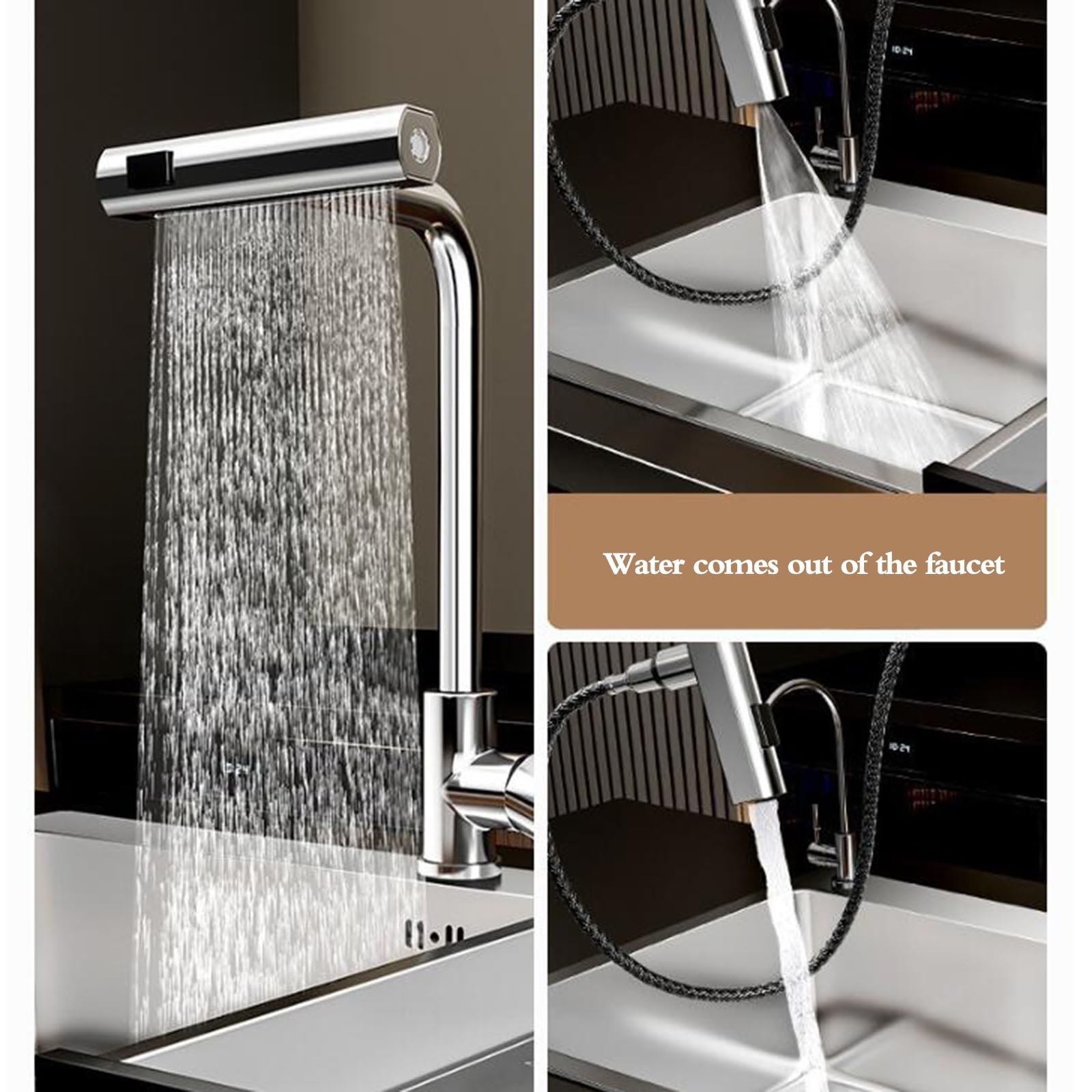 Sifón de Cascada de Acero Inoxidable Plateado de Varios tamaños y un Solo tazón Grifo multifunción para Cocina, lavaplatos, Piscina YADZISWs (Color: Plateado, 78 x 43 x