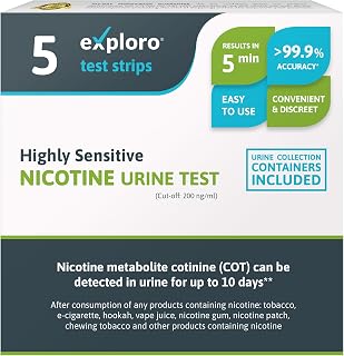Exploro Highly Sensitive Nicotine Tests for Home - Nicotene Test - Cotinine Urine Test for up to 10 Days - Nicotine Testing Kit for Vaping - 5 Strips of Vape/Tobacco/Continine/Nicotine Test Kit