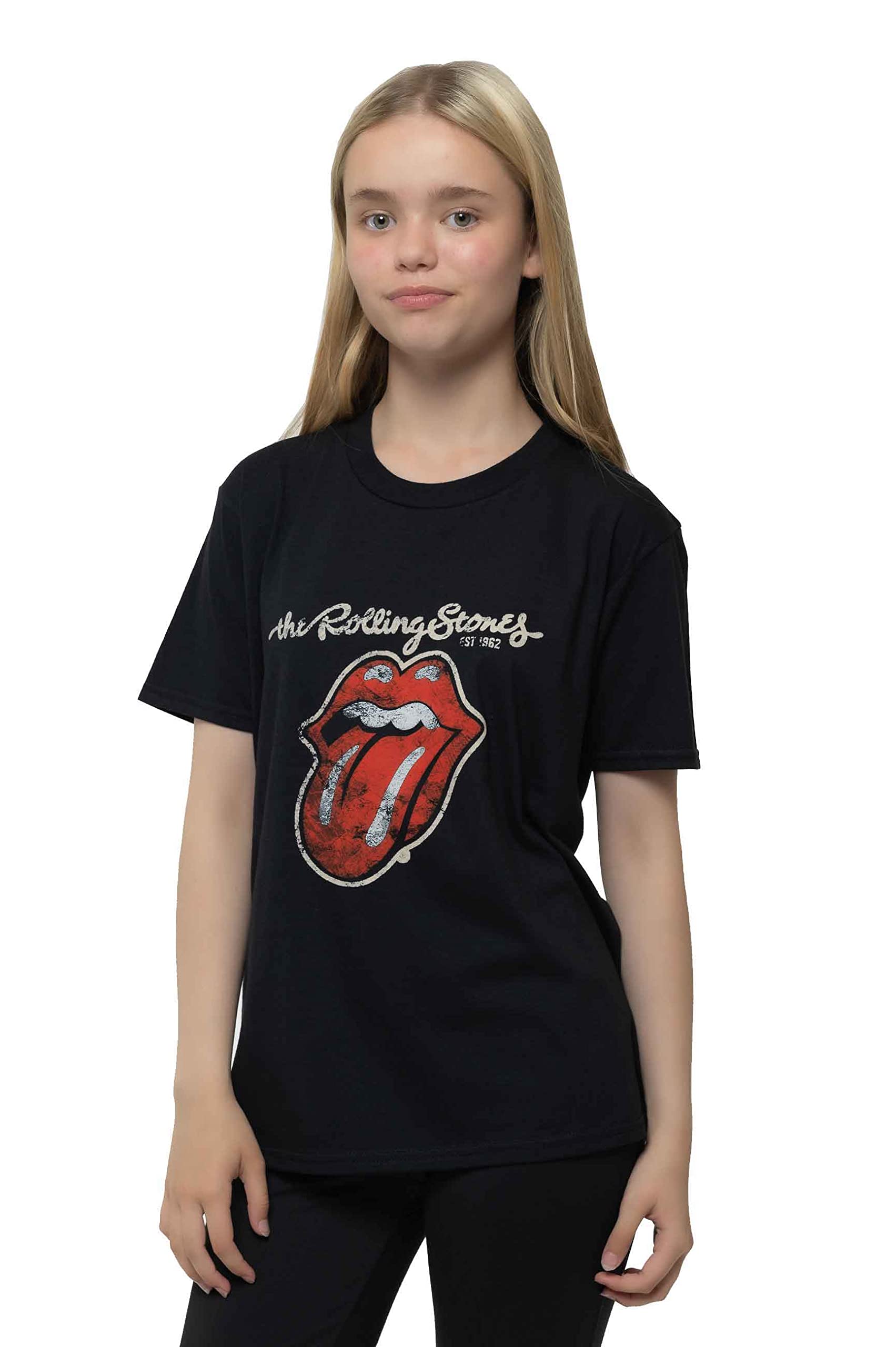 The Rolling Stones Kids T Shirt Plastered Tongue Official Black Ages 3-10 yrs Medium (7/8 Yrs)