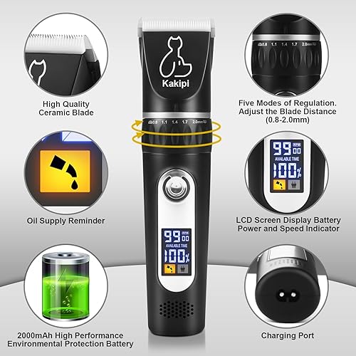 Miniatura 4 de Kit de aseo para perros con pantalla LED, aseo de mascotas resistente, motor de actualización para máquinas de aseo de perros con bajo ruido,