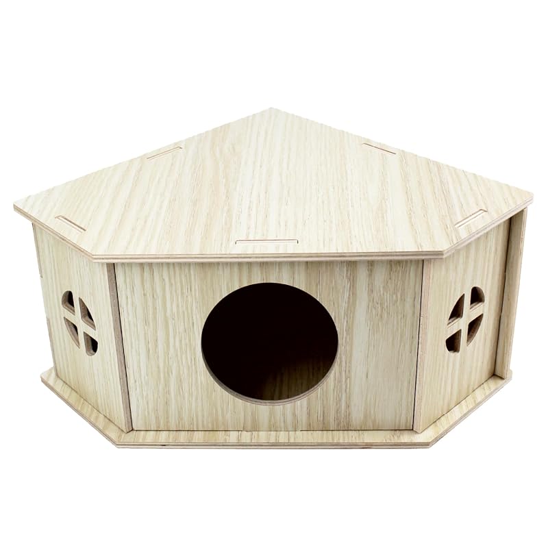 Casa para Hamster Triangular de Madeira Amonk com Porta e Janelas, 20,3 x 20,3 x 10,2 cm