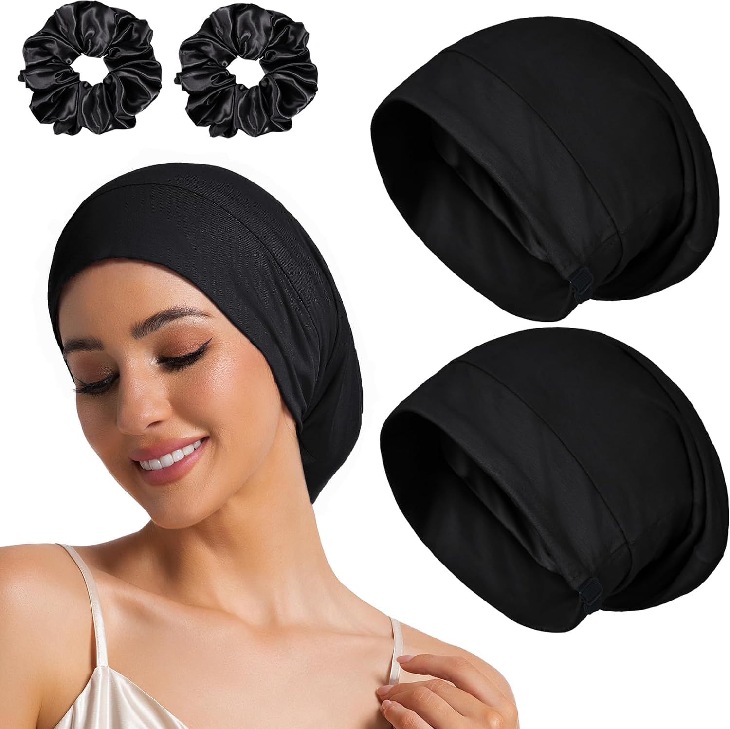 Sleep Cap Bonnet for Sleeping Black Women Men, Adjustable Cooling Lining Bonnets for Curly Hair Wrap Braids Beanie Night Hat