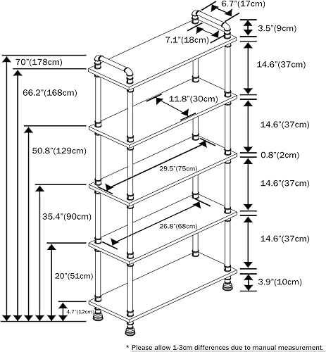 Miniatura 3 de Estanterías industriales, estantería de tubo de madera, 5 estantes rústicos, estante alto de almacenamiento para sala de estar, cocina, oficina