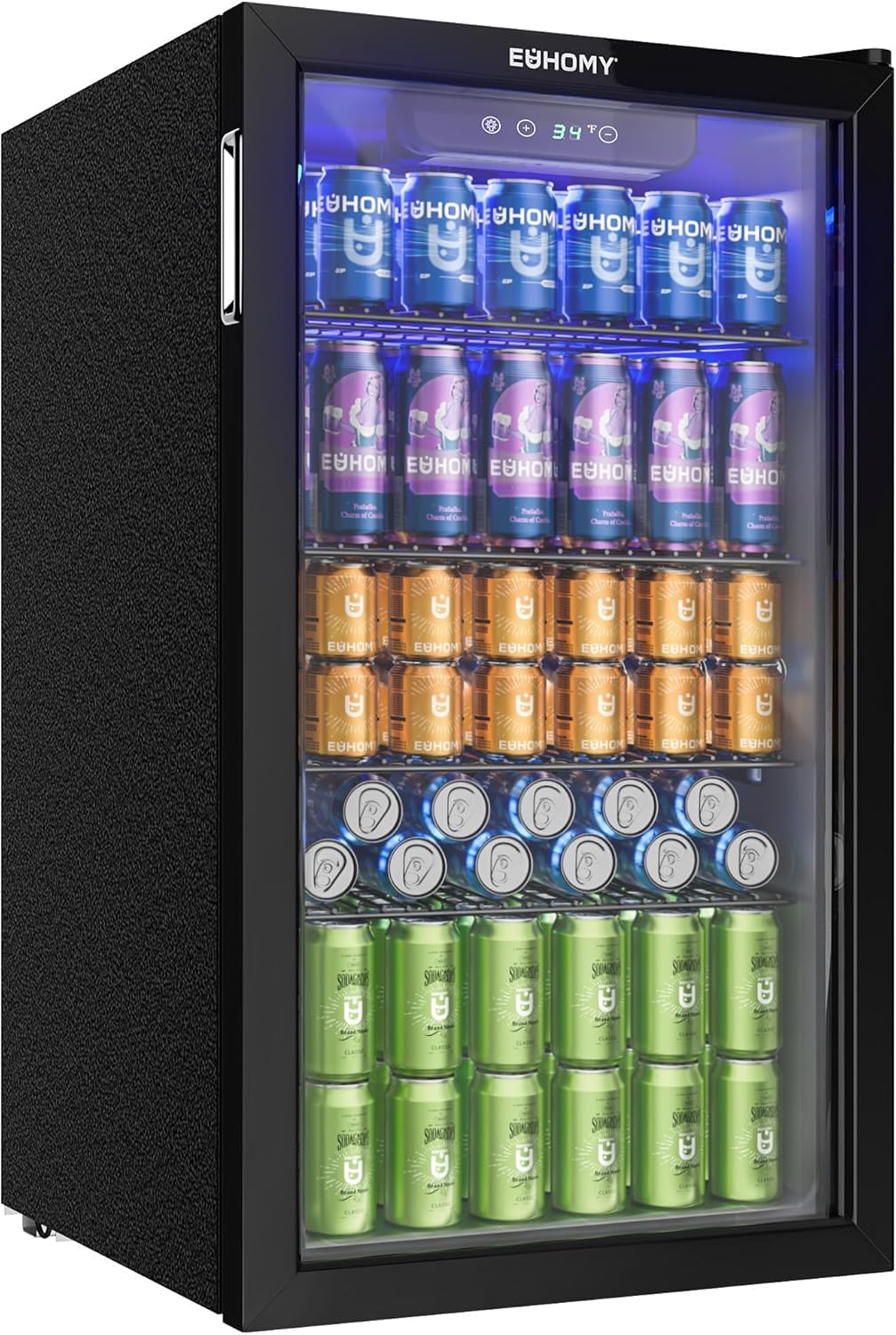 EUHOMY Refrigerador de bebidas, mini nevera para 126 latas con puerta de cristal, nevera pequeña con estantes ajustables para limonada, cerveza o vino, para el hogar/bar/oficina,