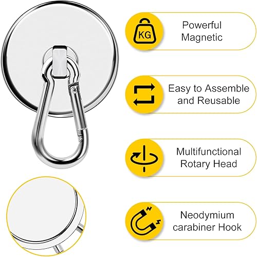Miniatura 4 de DIYMAG Ganchos magnéticos, ganchos magnéticos de neodimio resistentes de 200 libras, ganchos magnéticos fuertes para colgar en casa, casillero de
