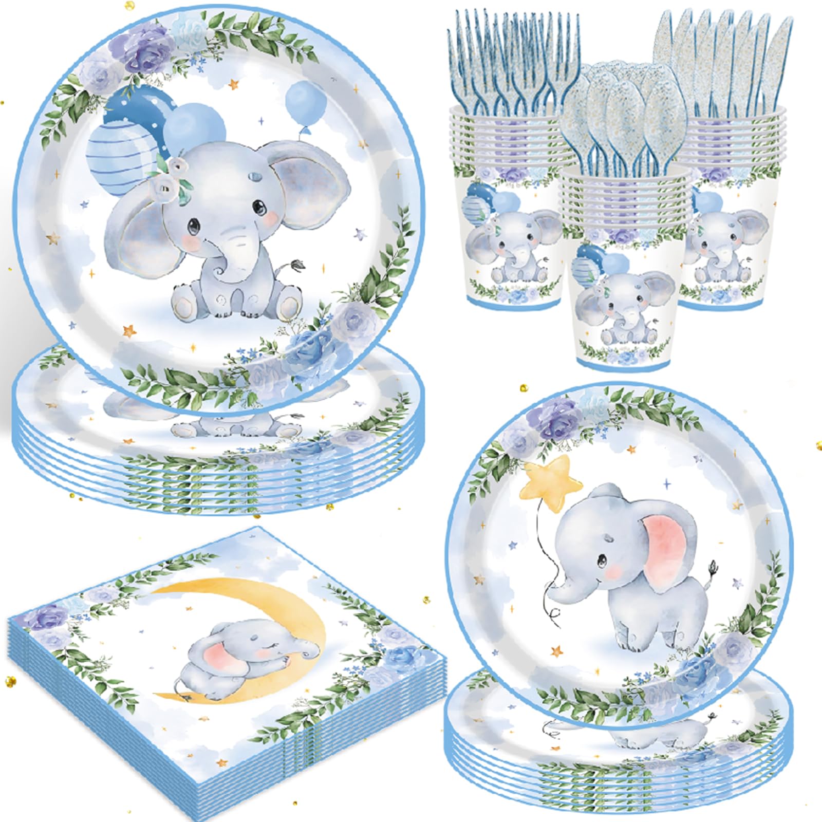 View 1 of 140 Pcs Elephant Boy Baby Shower Decorations Baby Party Supplies Elephant Baby Shower Paper Plates Napkins Cups Baby Elephant Birthday Decorations Serves 20