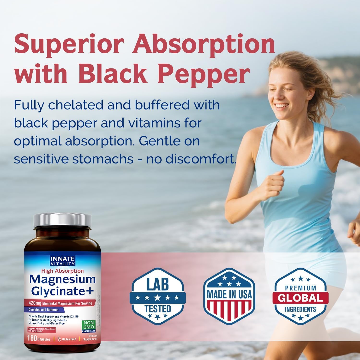 Innate Vitality Magnesium Glycinate Complex, 420mg Elemental Magnesium Per Serving, Enhanced Absorption, Black Pepper, Vitamin D3 & B6, Sleep Mood Bone Nerve Support, 180 Caps — Amazon image 5
