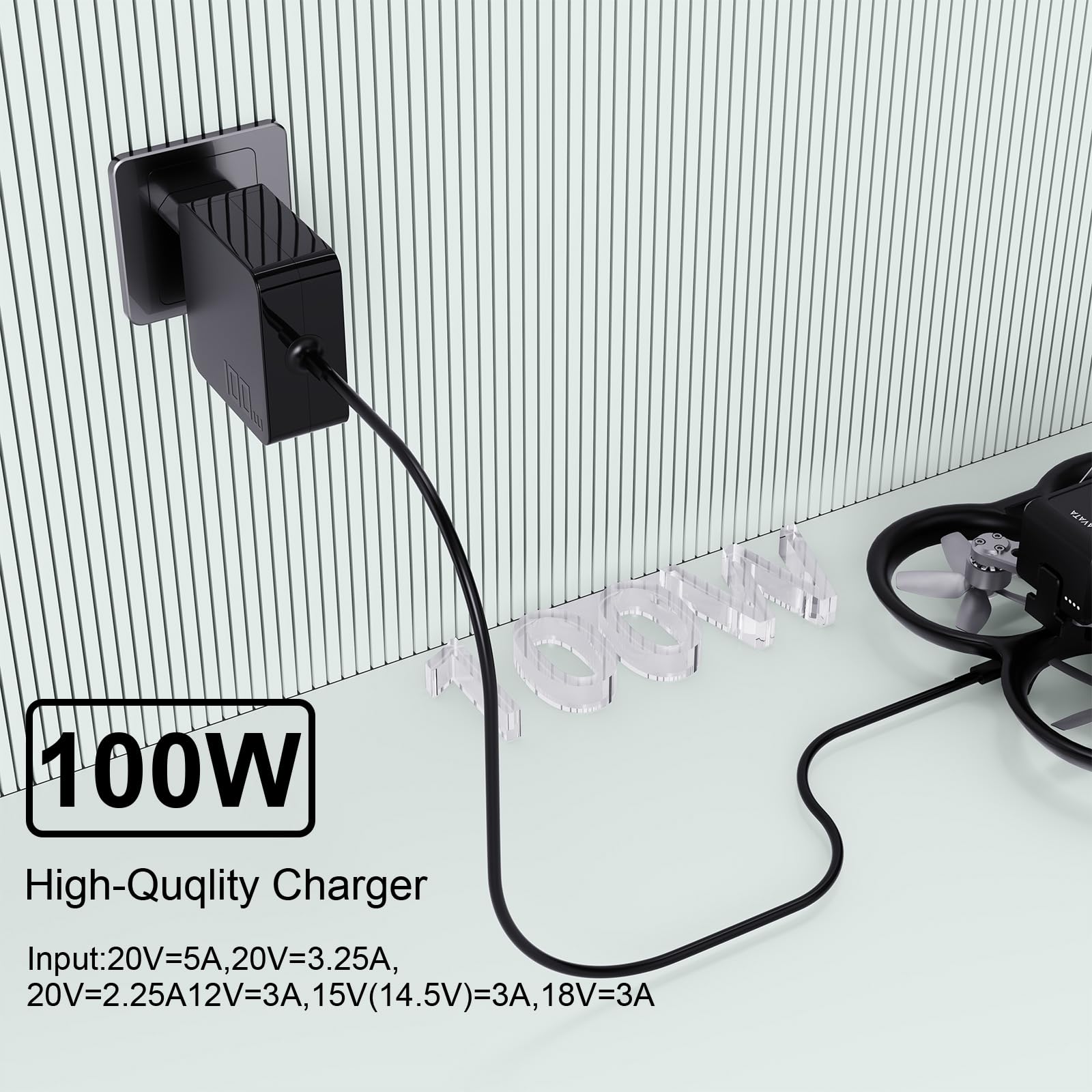 Caricatore rapido USB C 100 W compatibile con DJI Mini 4 Pro Fly More, Mavic 4 Pro, Avata 2, Flip, Mavic 3, Air 3S, Mini 3, batteria Goggles 2, stazione di ricarica per telecomando RC2 del drone
