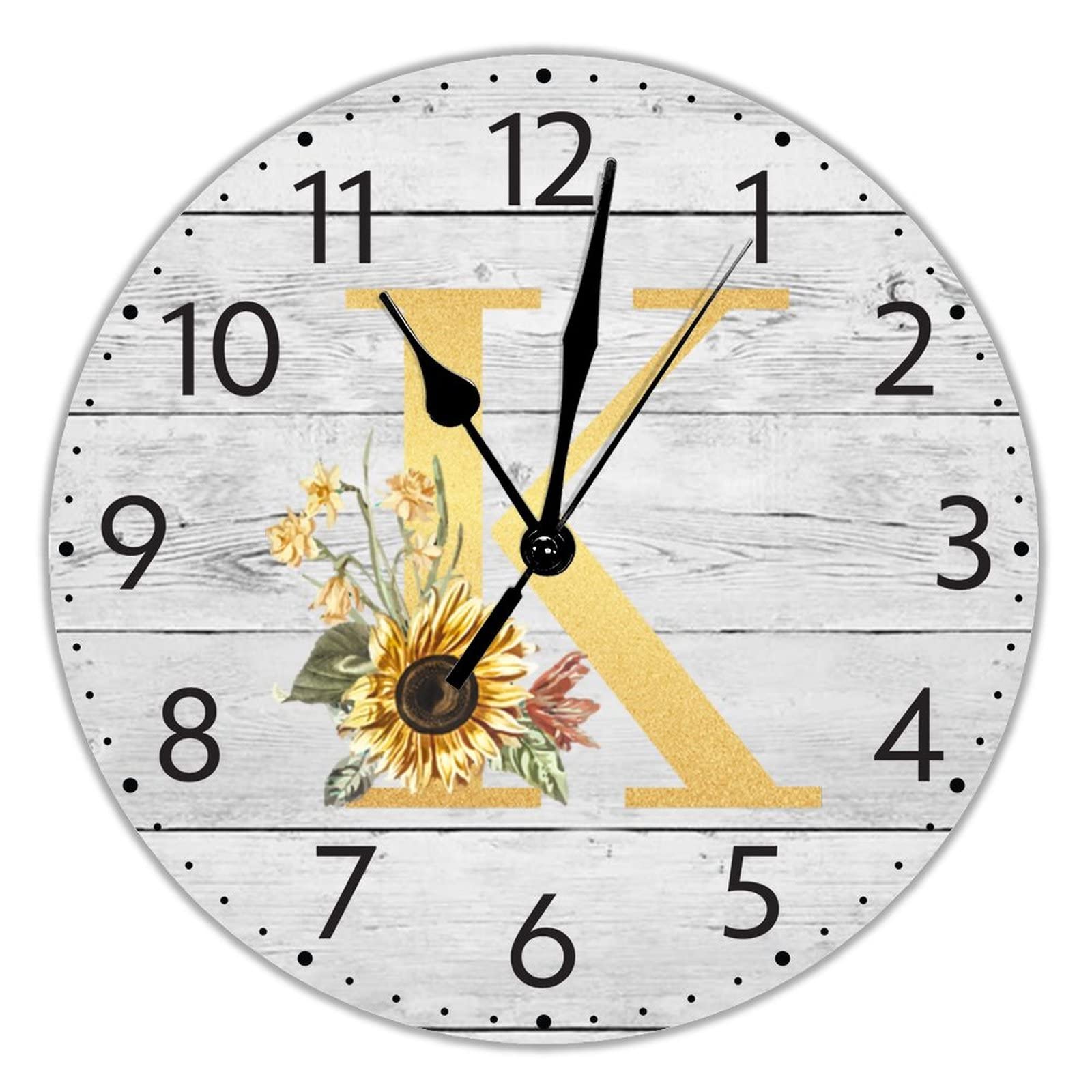 Horloge murale en bois lettre K dorée de 30cm silencieuse pour salon