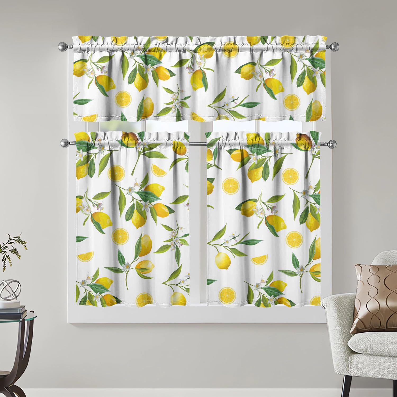 Lemon Kitchen Curtains 3 Piece Set Tier Valance Window Decor