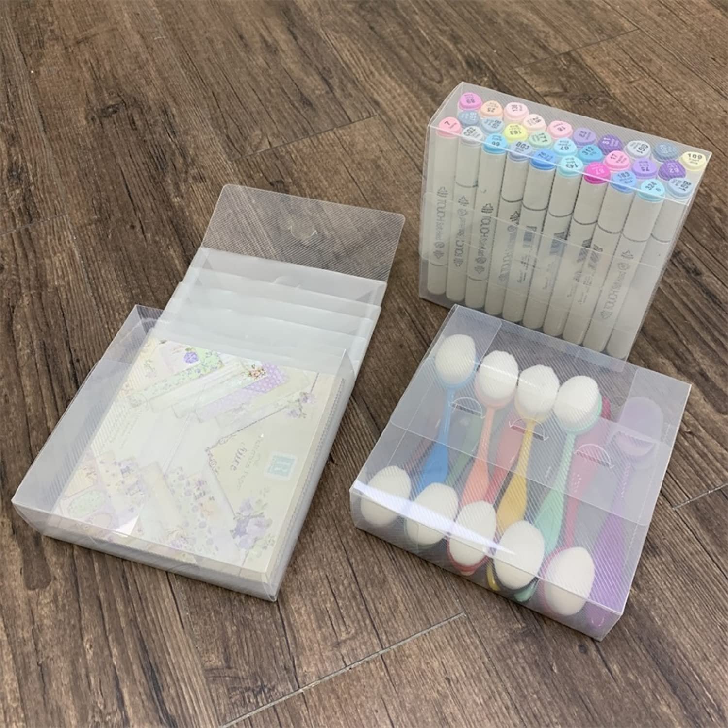 OTCRAFT 24Pcs Storage Cases andStamp & Die Storage Bags Clear Plastic Seal Bags andClear Rectangle boxs for Cutting Dies Stencil Album Stamp Crafts Coloring Markers Brushes Stamp Die Storage