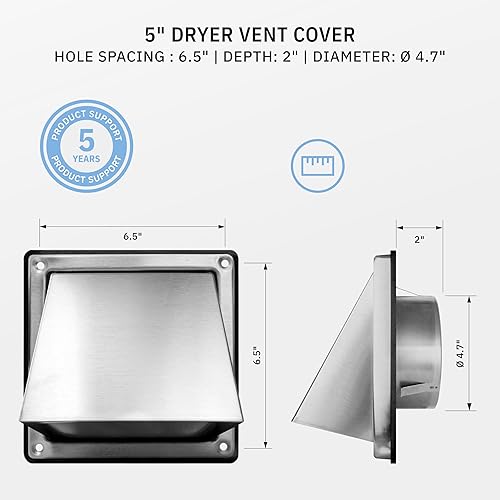 Miniatura 8 de calimaero HWG - Cubierta de ventilación de secadora de 6 pulgadas para paredes exteriores  Cubierta de ventilación de ventilador externo con
