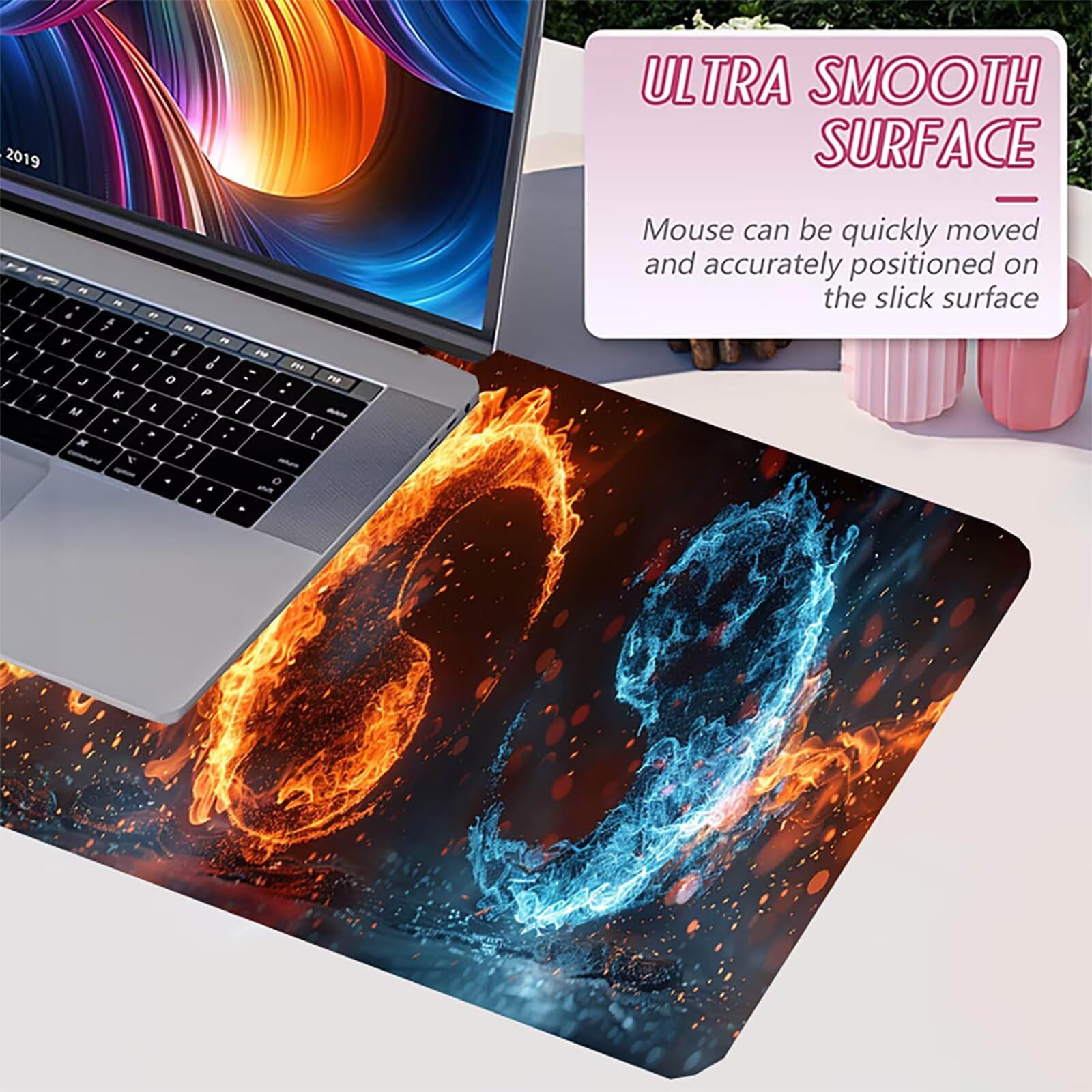 Tappetino Mouse XXL 1500 x 800 mm, Tappetino Mouse Fiamma, Gaming Mousepad Migliorare la Velocità e la Precisione, Mouse Pad con Base in Gomma Antiscivolo, Ufficio Accessori Gaming, Rosso 7-1464