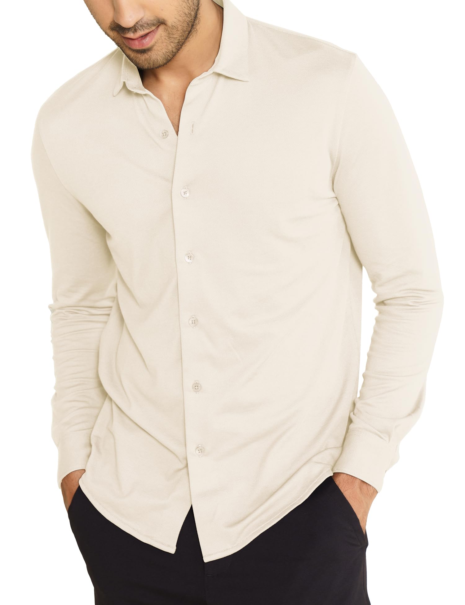 DAMENSCH Constant Cotton Thermoregulating Pique Full Shirts-Pack of 1-Ivory White-Medium