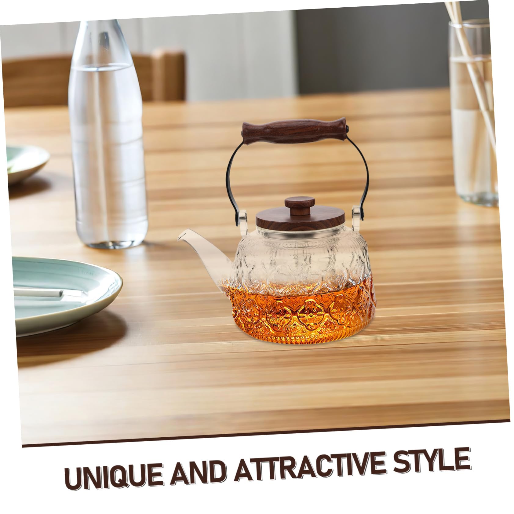 PRETYZOOM Teapot de Vidrio Transparente Resistente al Calor para Estufa Tetera Multifuncional para Vapor y Infusión para Uso Doméstico y Té de Suelta