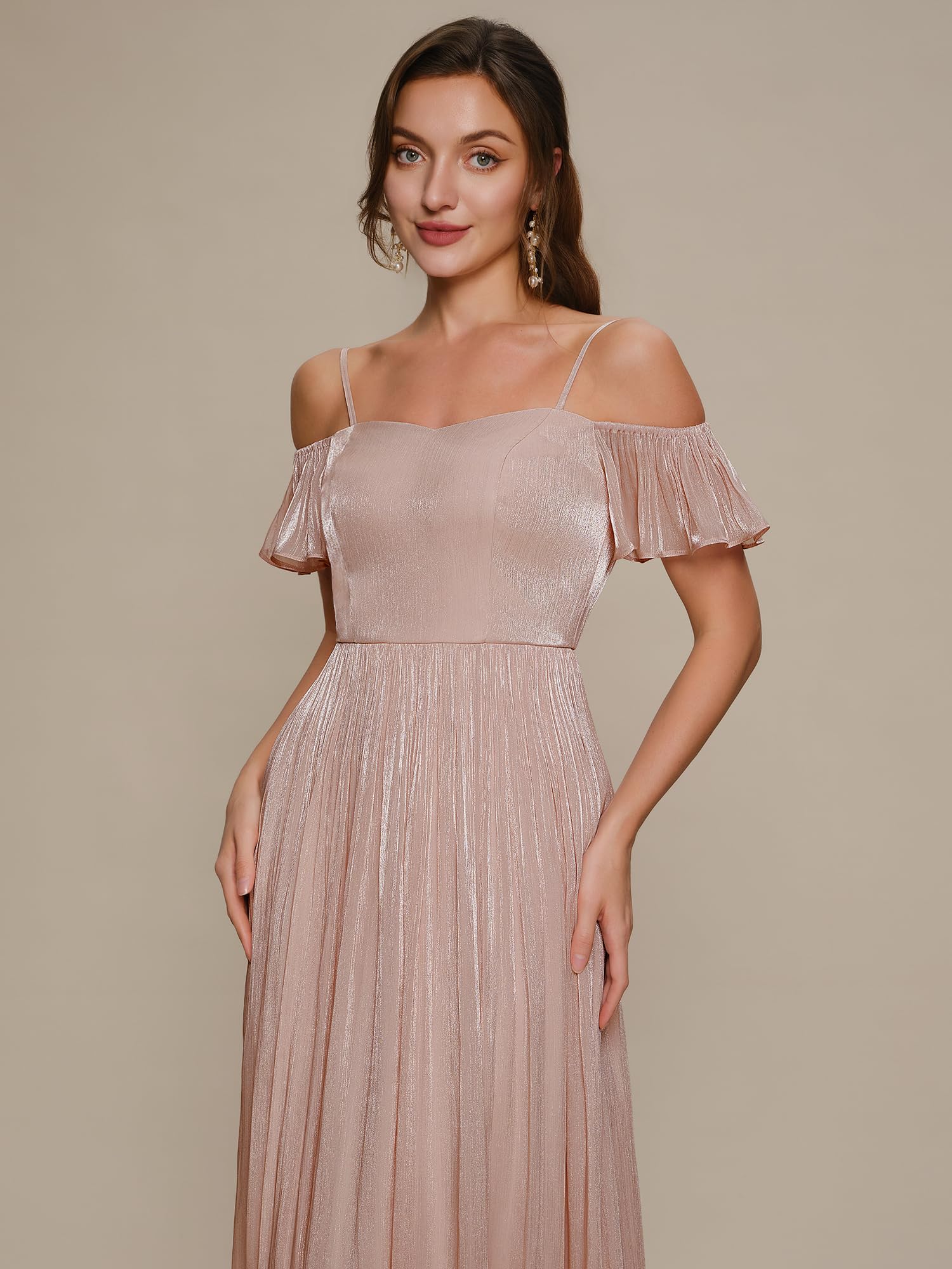 Ever-Pretty Abito Cerimonia Donna Collo a Bateau Maniche Corte Sea-Island Filament Fabrics Maxi Gonna Svasata EE02804