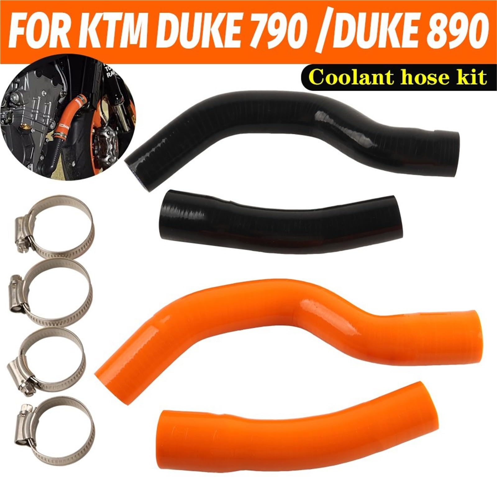 Pasuje Do K&TM DUKE 790 DUKE 890R Duke790 Duke 890Akcesoria Chłodnicy Motocykla Rura Wodna Silikonowa Chłodnica Chłodziwa Chłodnica, chłodzący grzejnik(Orange)