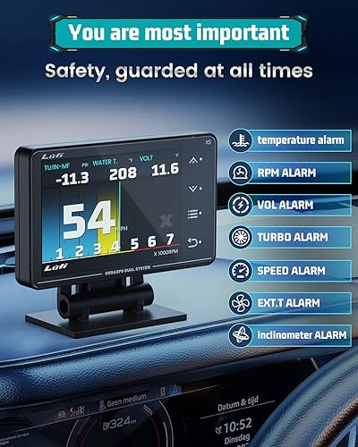 Miniatura 4 de Lufi Xs Obd2 - Pantalla de calibre XS velocímetro GPS inclinómetro de automóvil calibre de impulso medidor de RPM pantalla frontal para automóvil