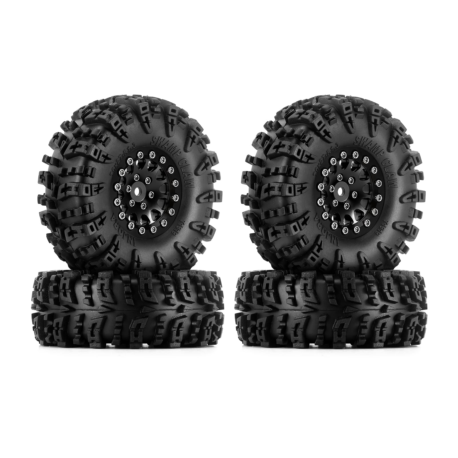 INJORA 1.3 Wheel Tires S5 Swamp Claw Muddy Ground Tires 70 x 27 mm for 1/18 1/24 RC Crawler Car (Black 2)