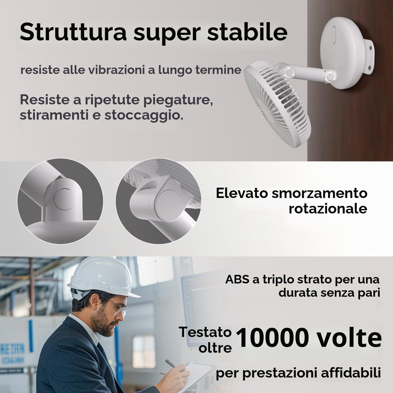 ZOIZ Ventilatore da parete per caravan, 12 V, con luce LED, silenzioso, oscillante, per camper, roulotte, barca, camera da letto, soggiorno, portatile, per campeggio e furgoni