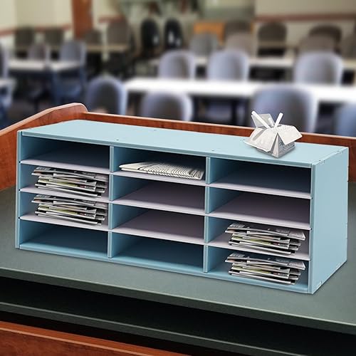 Miniatura 2 de LYNICESHOP 12 Slot Mail Sorter Organizer with Adjustable Shelves, Modern PVC File Holder, Freestanding Document Organizer for Office Home Library