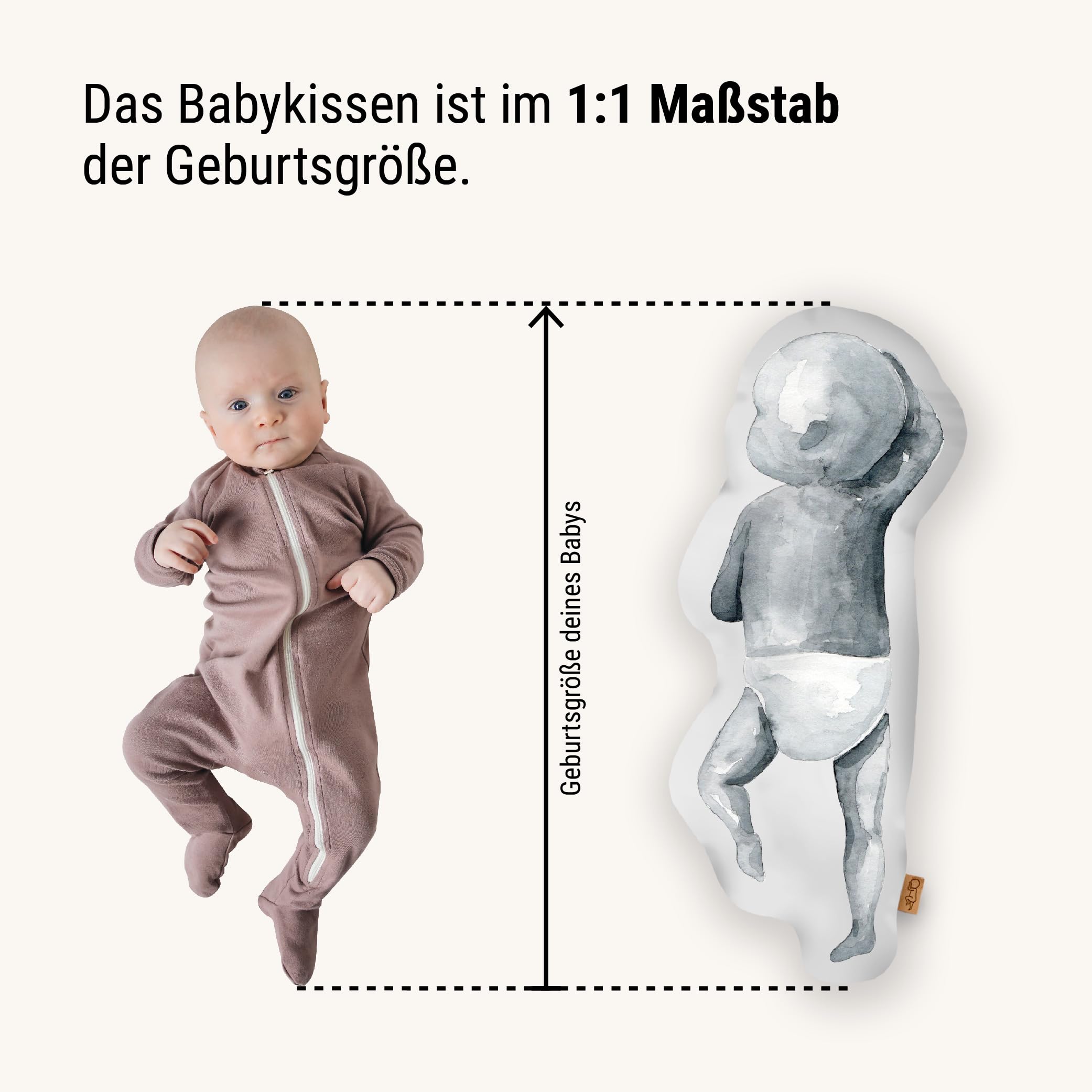 Personalisiertes Geburtskissen zur Geburt im 1:1 Maßstab | Mit Namen für Neugeborene | Erinnerungen in Originalgröße Jungen Mädchen (Moon Grey, 1:1 Maßstab mit Gewicht, Watercolor Two)