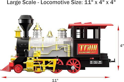 Miniatura 4 de Juego de 20 trenes navideños con 4 vagones de tren, 16 secciones de riel, efectos de luz, sonido y humo, decoración festiva para árbol de Navidad