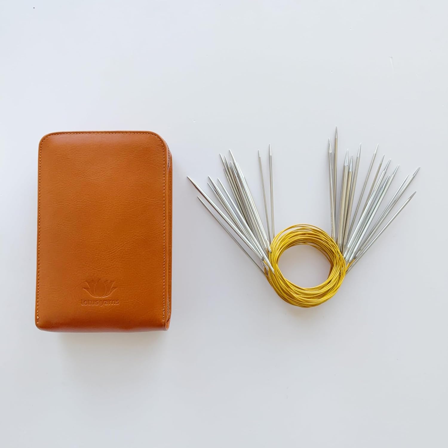 Lotus Yarns HM Fixed Circular Needle Set, Five Lengths Needles Optional in The Genuine Leather Case (Silver, 60cm/24 13pcs)