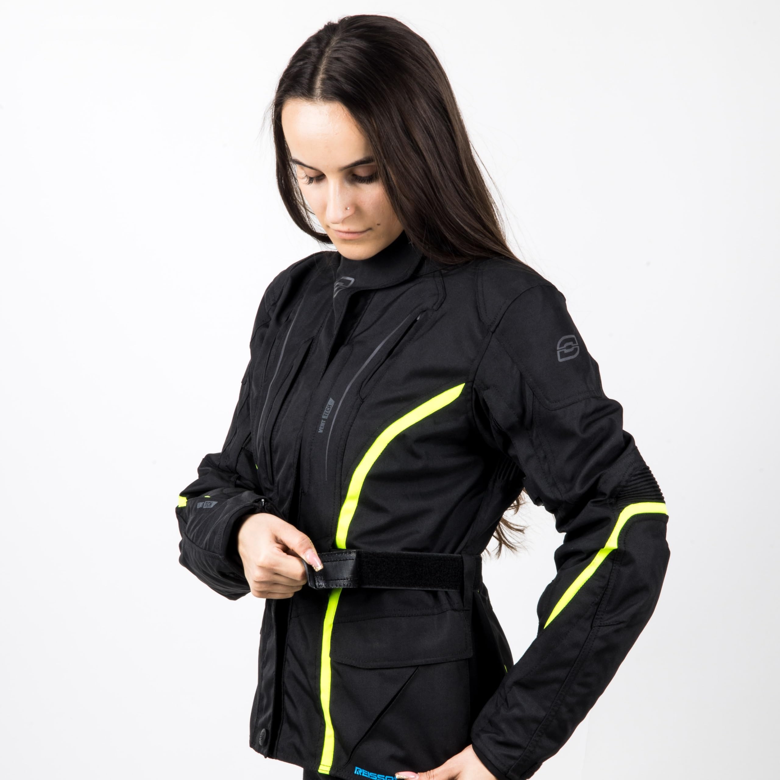 Ozone Sahara Lady Veste de moto textile pour femmes Protections coudes et épaules Membrane Reissa 10 canaux d'aération Éléments réfléchissants Poches