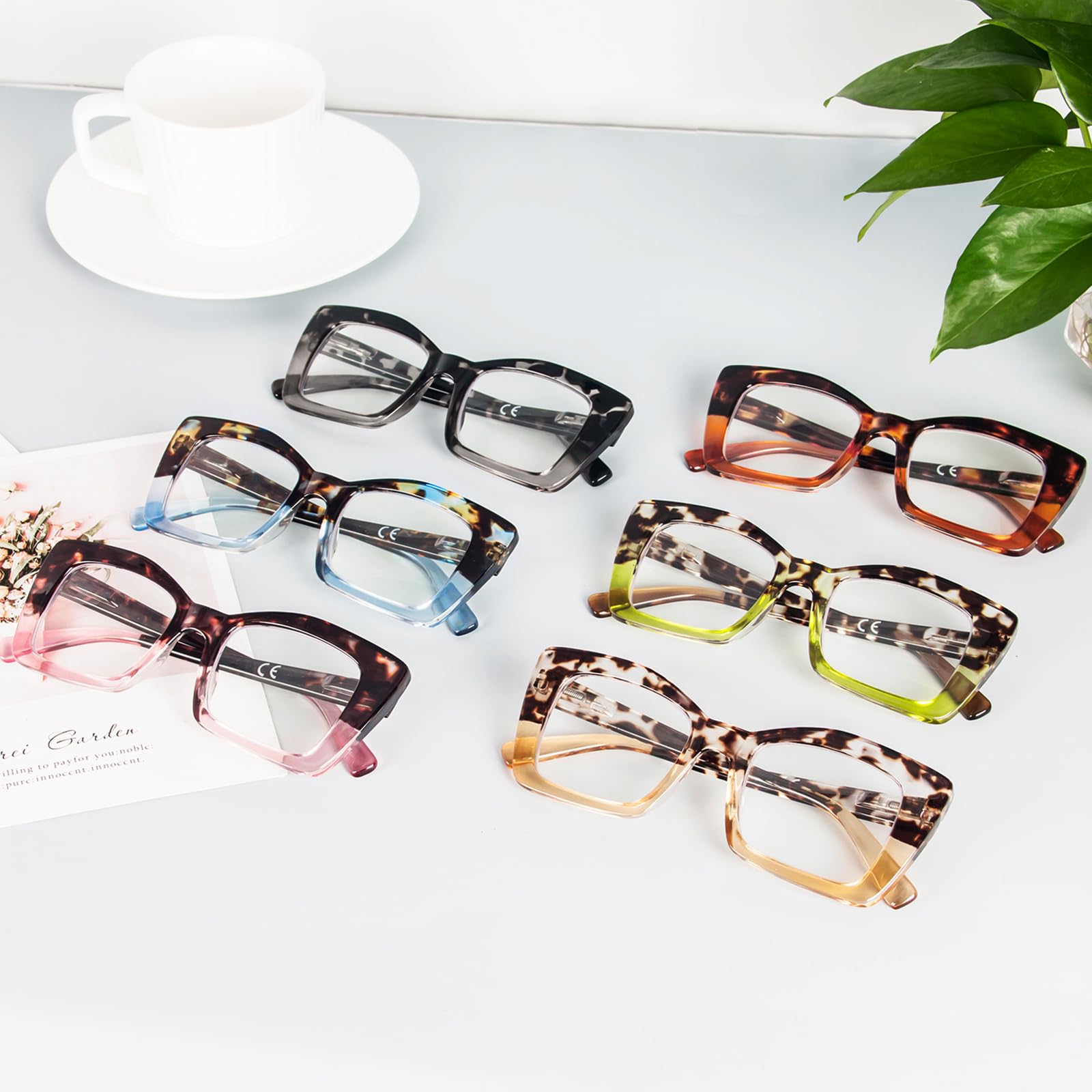 REAVEE Oprah große quadratische Lesebrille für Frauen, Blaulichtblockierung, großer Rahmen, Computerleser, Federscharnier