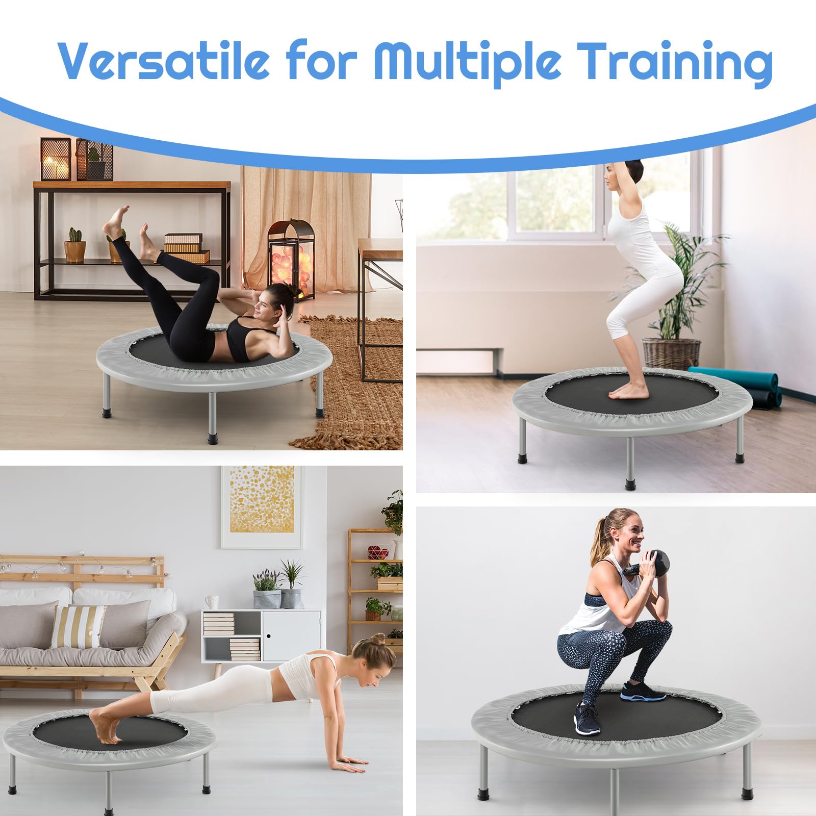LIFEZEAL Trampolino Elastico Interno, Esterno, Tappeto Elastico Fitness, Ø97x19 cm, Pieghevole, Rotondo, Mini, Stabile, per Bambini, Adulti, Telaio in Metallo, Saltarello, Salta, Max 150kg