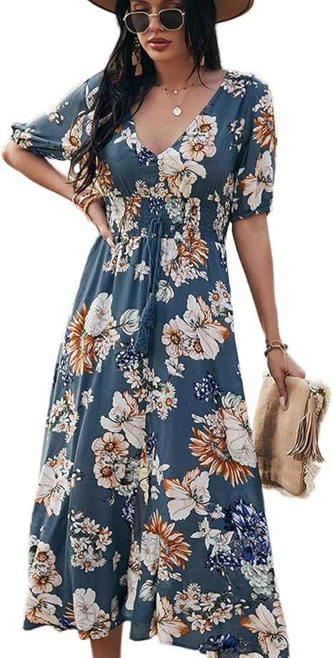 Zilcremo Damen Sommerkleider Bohmisch Kleid Halfter Armellos Blumenkleid Strandkleid Lang Kleider Maxikleid Cocktailkleid Amazon De Fashion