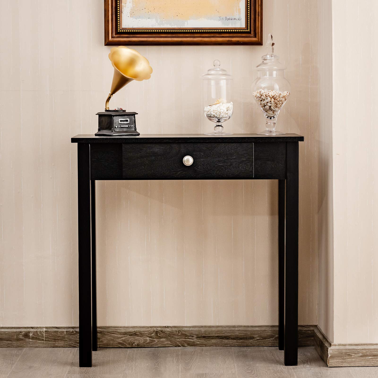 COSTWAY Recibidores de Entrada con Cajón, Consola Recibidor Estrecho de Madera, Mesa Consola Salon Pasillo Entrada, 71 x 30 x 71 cm (Negro)